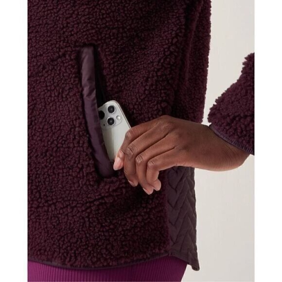 Athleta Cozy Sherpa Snap Sweatshirt Spiced Cabernet XS - Picture 4 of 9